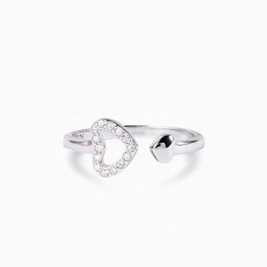 Herzöffnung Ring aus 925 Sterling Silber mit Zirkon-Herz – verstellbar, romantisch, nickelfrei – OrLume Jewelry