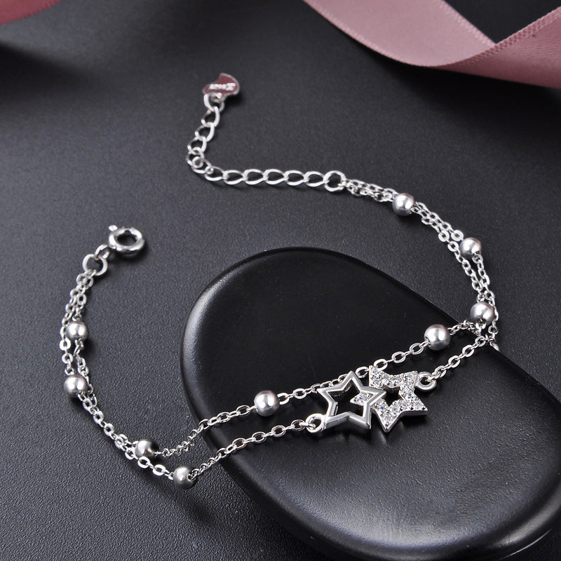 Star Armband – 925 Sterling Silber – doppelt, Zirkonia