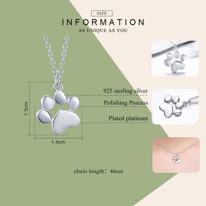 Paw Necklace – 925 Sterling Silver – Platinum Plating