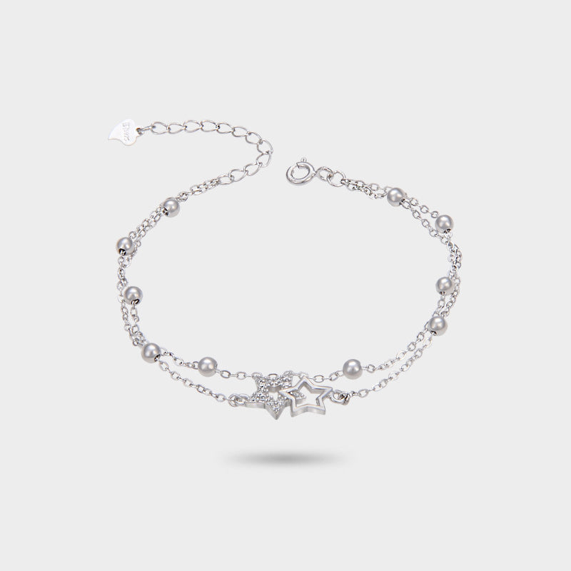 Star Bracelet – 925 Sterling Silver – double, zirconia