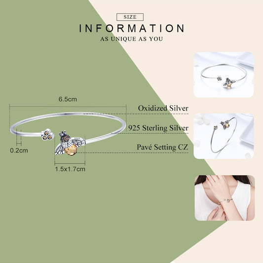 Honiggold – 925 Sterling Silber Armband mit Bienen & Honigwaben