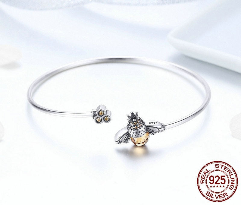 Honiggold – 925 Sterling Silber Armband mit Bienen & Honigwaben