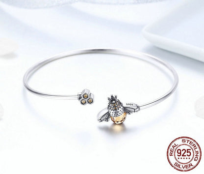 Honiggold – 925 Sterling Silber Armband mit Bienen & Honigwaben
