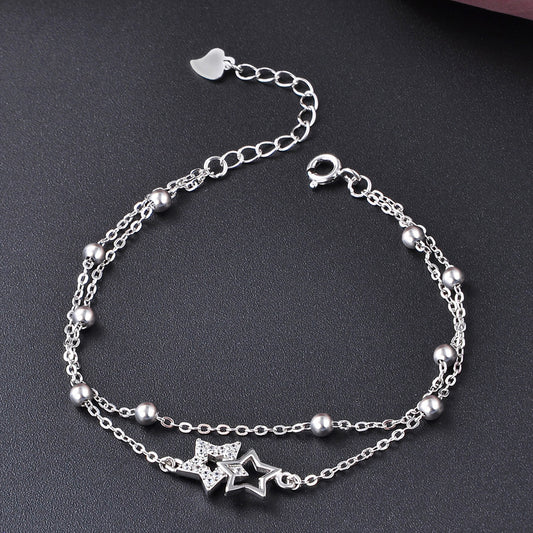 Star Armband – 925 Sterling Silber – doppelt, Zirkonia