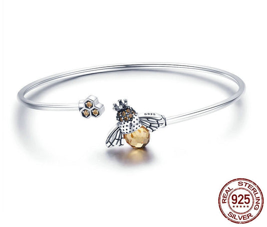 Honiggold – 925 Sterling Silber Armband mit Bienen & Honigwaben